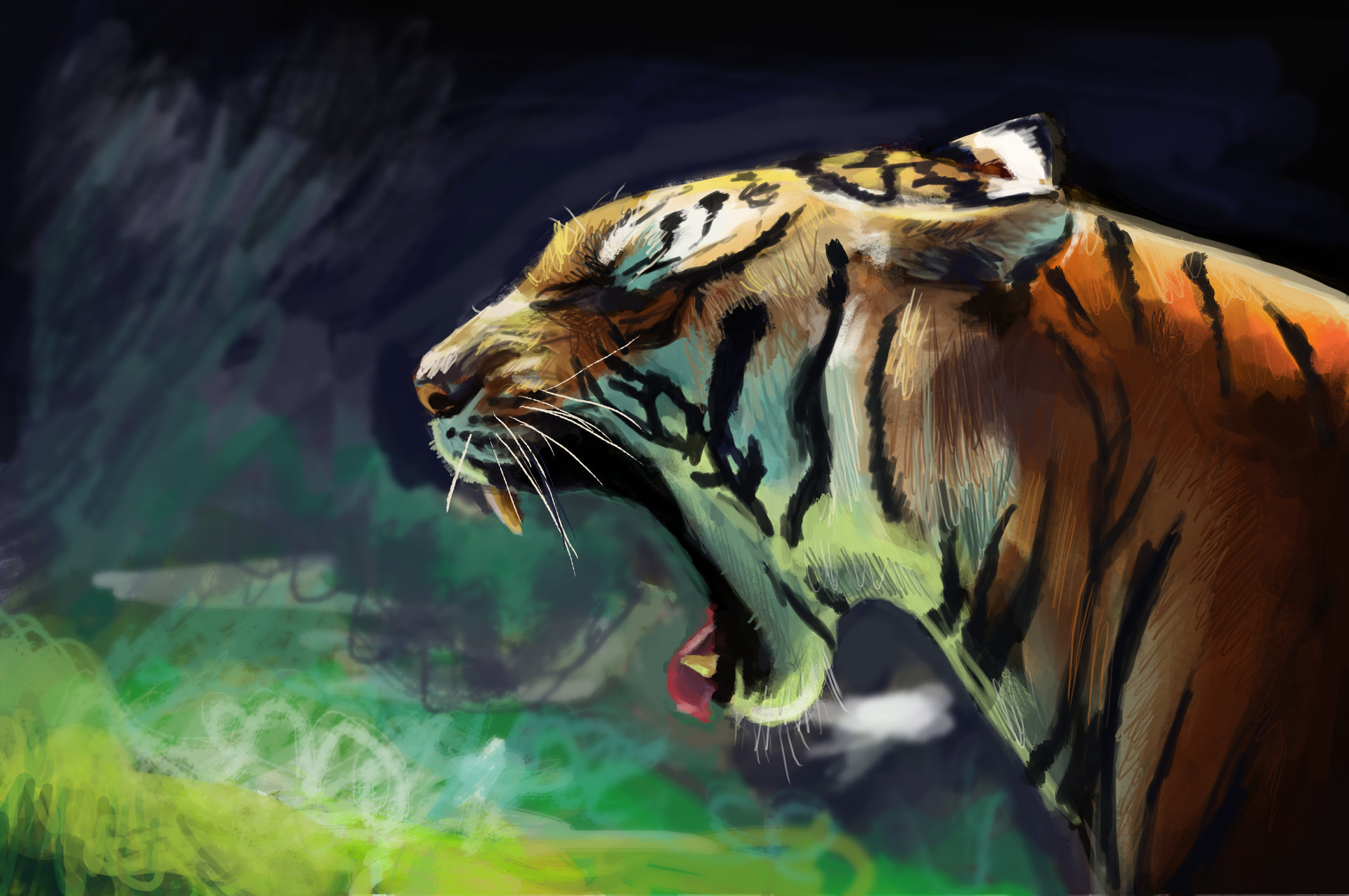 Нападающий тигр арт