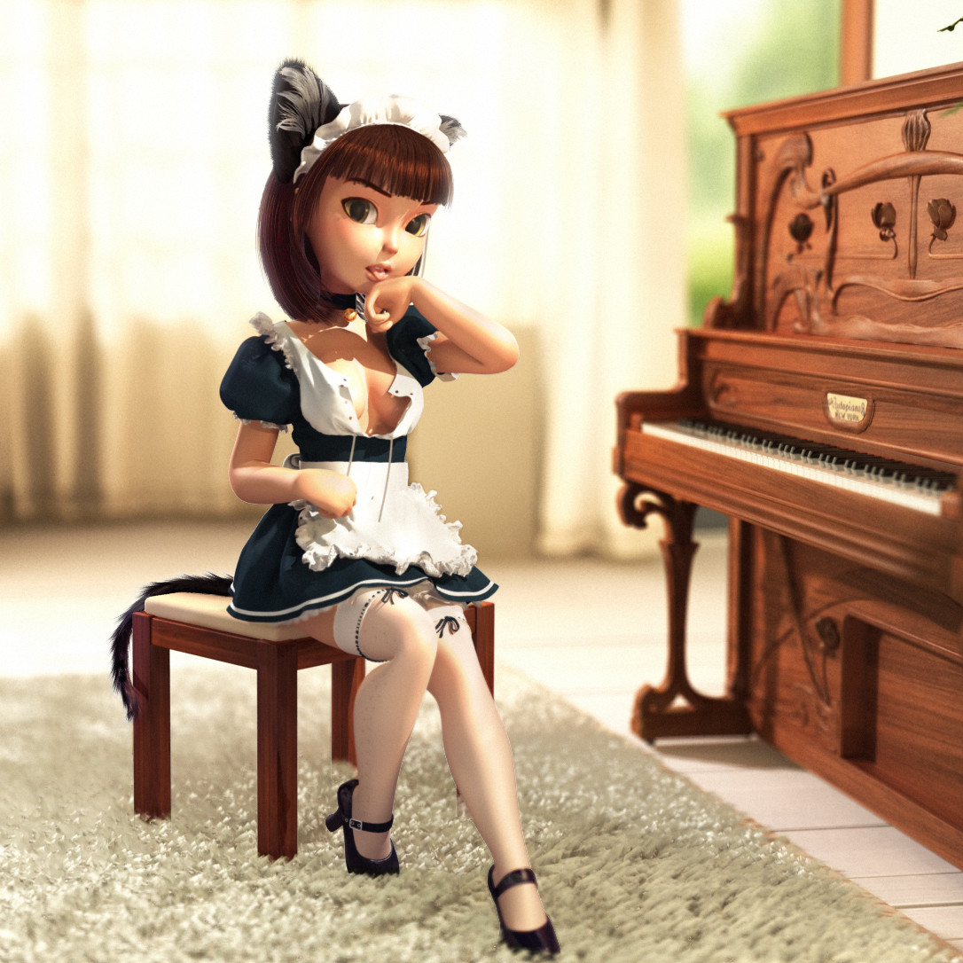 artstation-kitty-cat-grooming-herself-after-house-cleaning