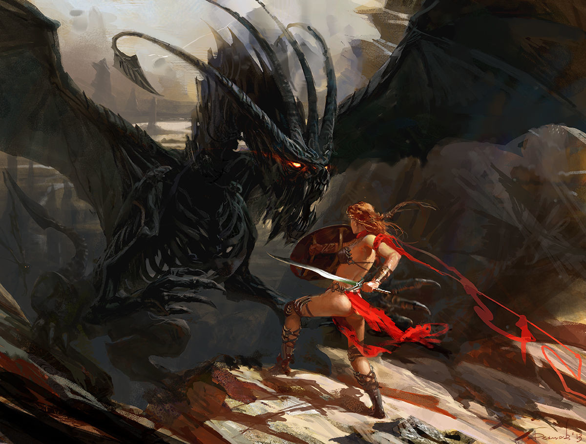 Включи 3 демона. Девушка сражается с драконом. Воин дракона. Человек сражается с драконом. Дракон фэнтези.