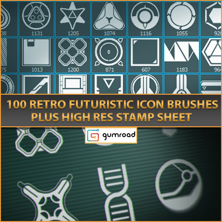 100 Retro Futuristic Icon Brushes
