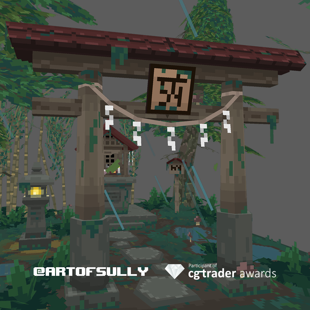 3D Pixel-Art Japanese Forest Shrine - Participant of CGTrader Awards