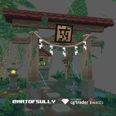 3D Pixel-Art Japanese Forest Shrine - Participant of CGTrader Awards