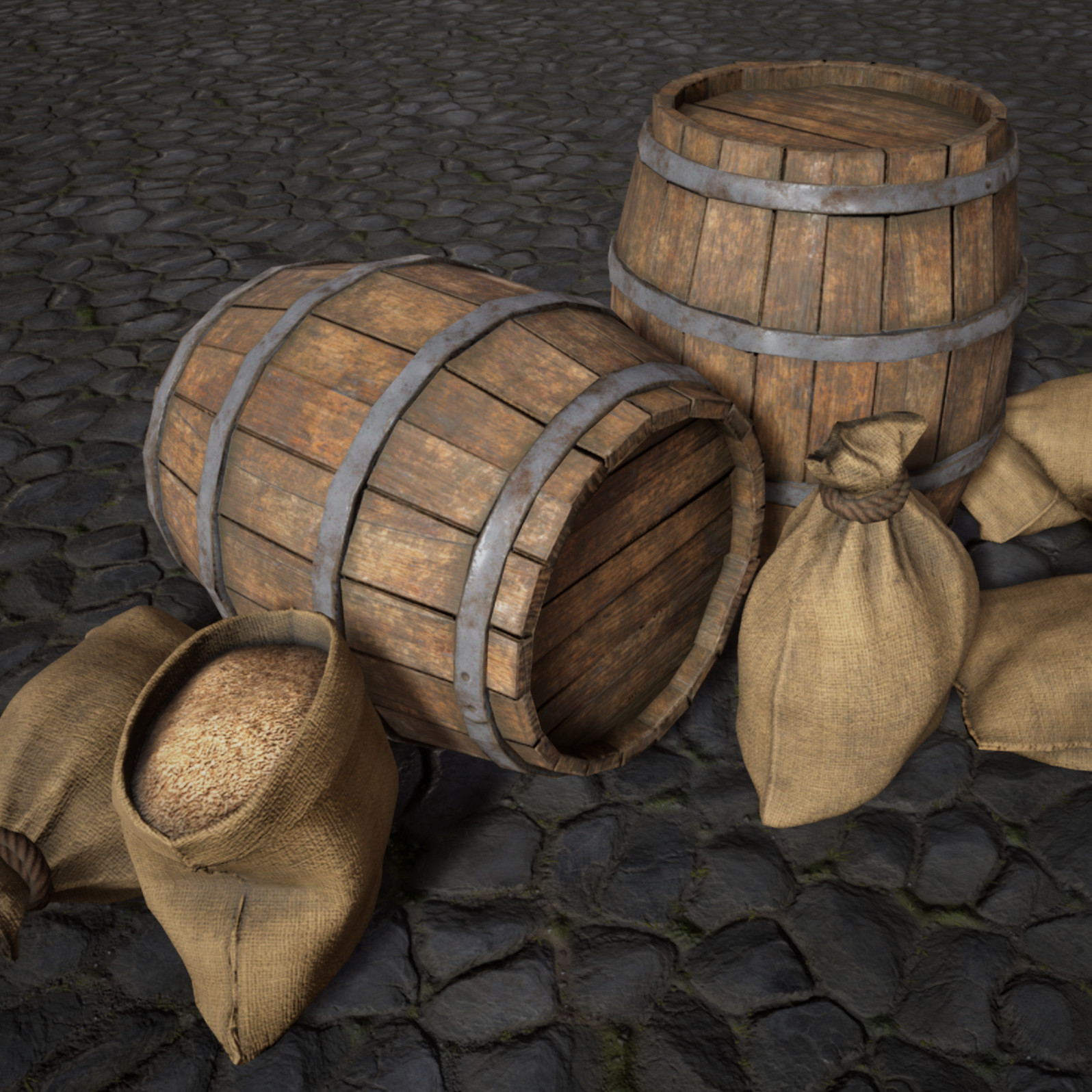 Alina Godfrey Games Environment Artist Barrels and Burlap Sacks