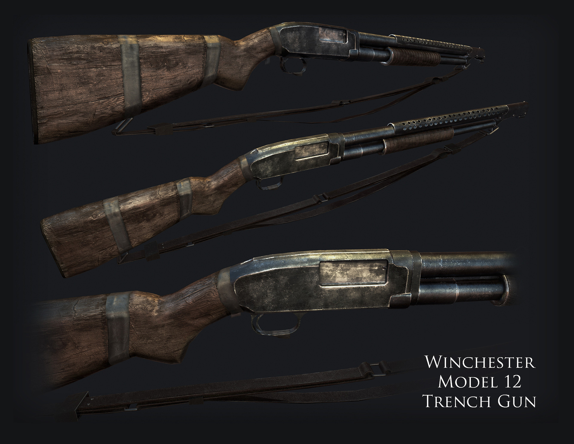 Worn Winchester Model 12 Trench Gun.