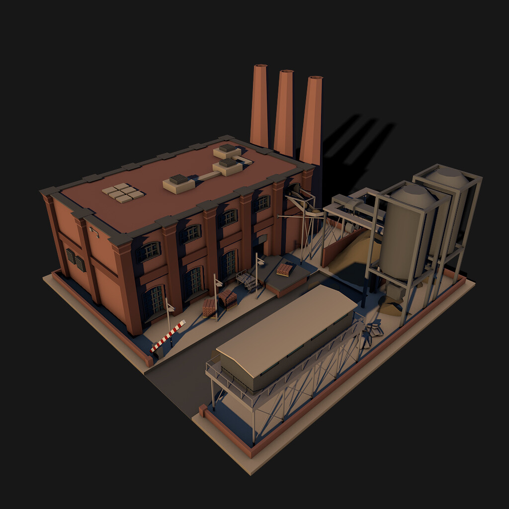 ArtStation - Low Poly Style Brick Factory