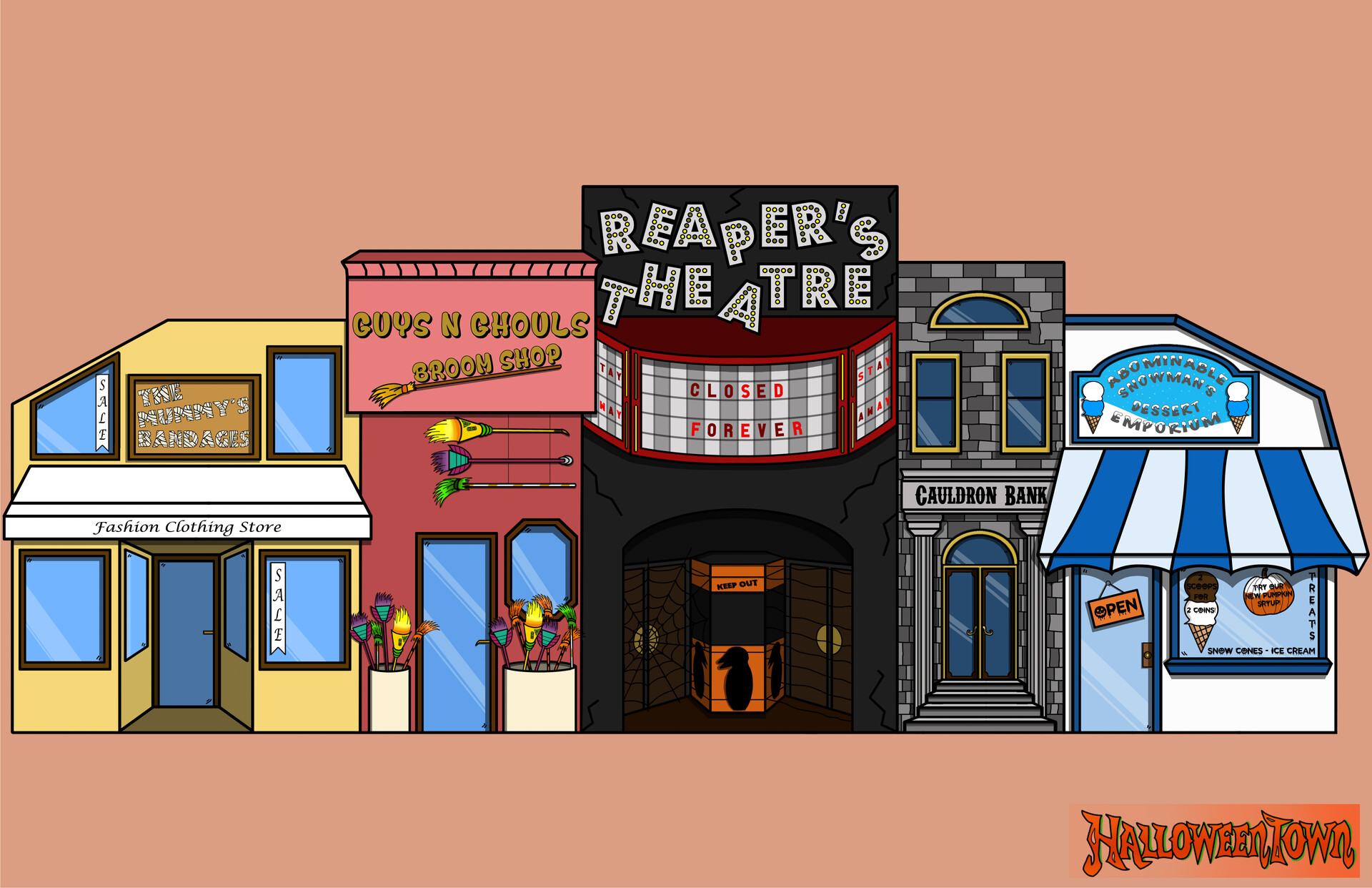 ArtStation Halloweentown First Strip of Stores Concept Art