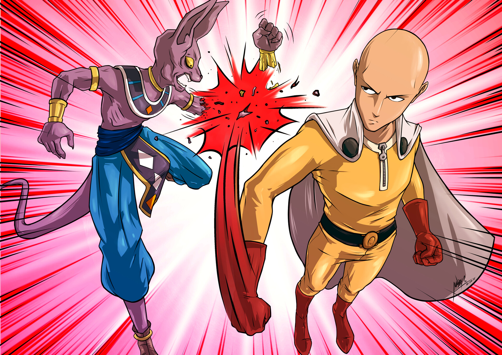 Fan art of Beerus <b>VS</b> <b>Saitama</b>.