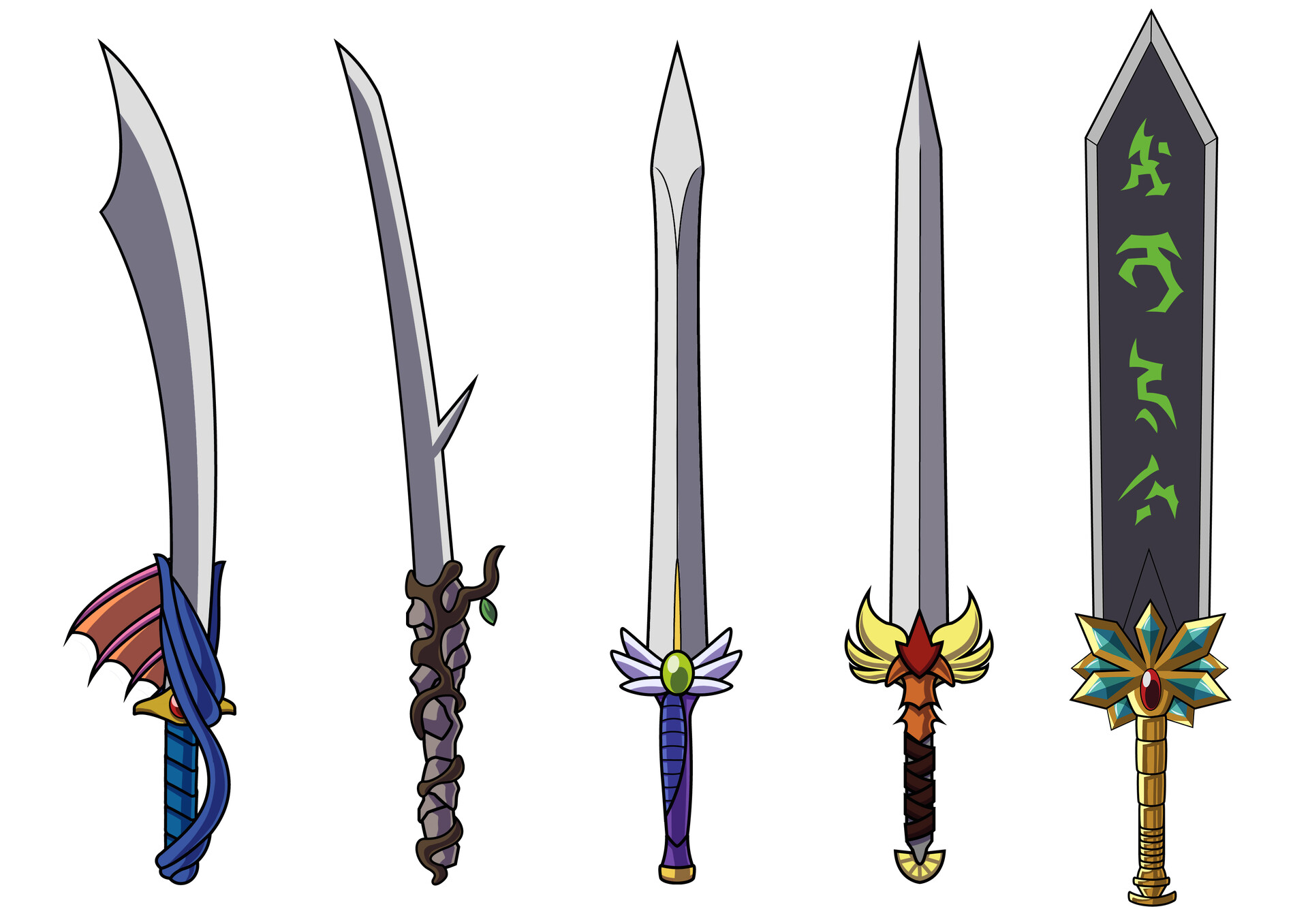 Concept &amp; Final art of character swords for indie games and ani...