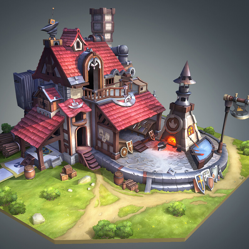 ArtStation - handpainted 3d Western Culture Smithy