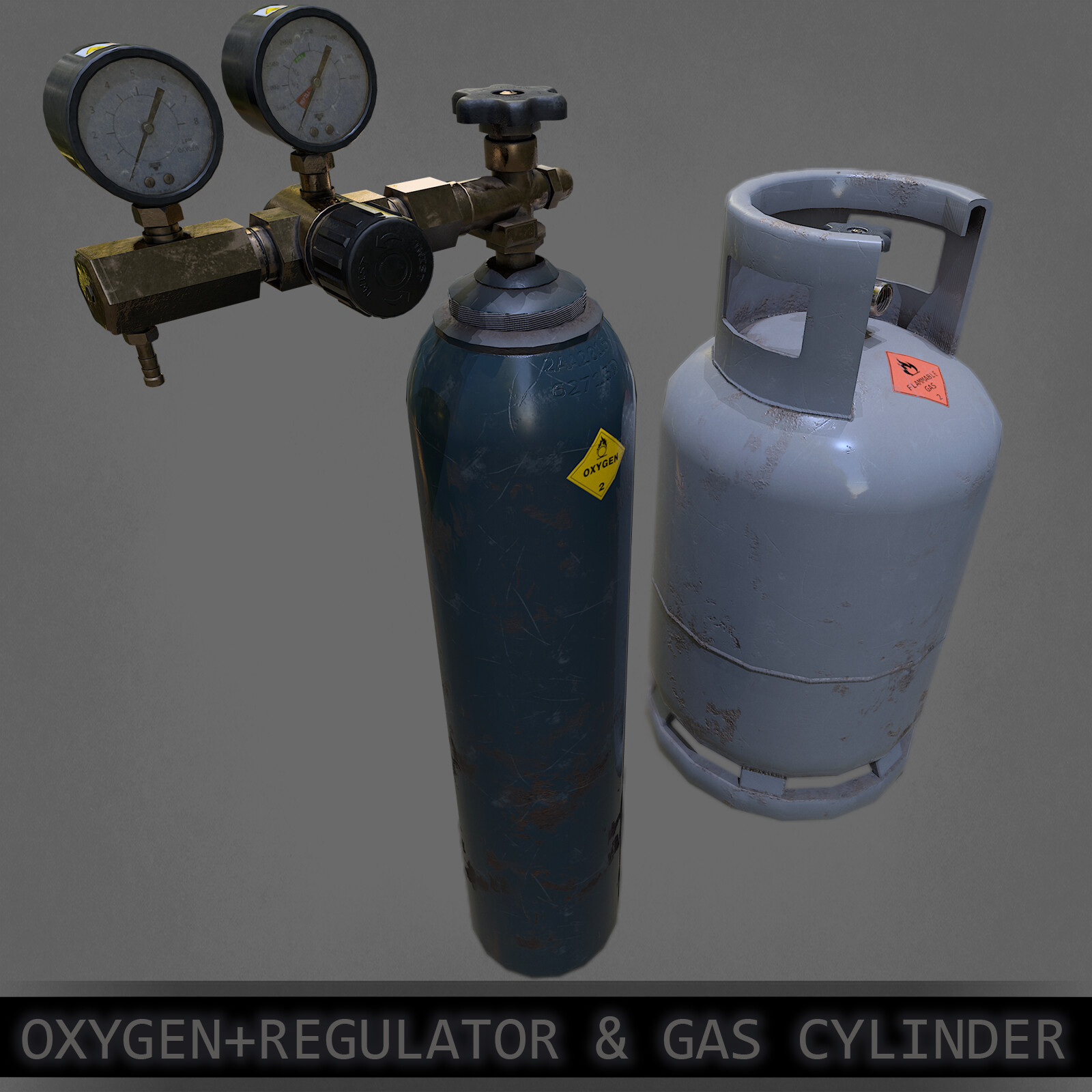 ArtStation - Oxygen Cylinder + Regulator And Gas Cylinder