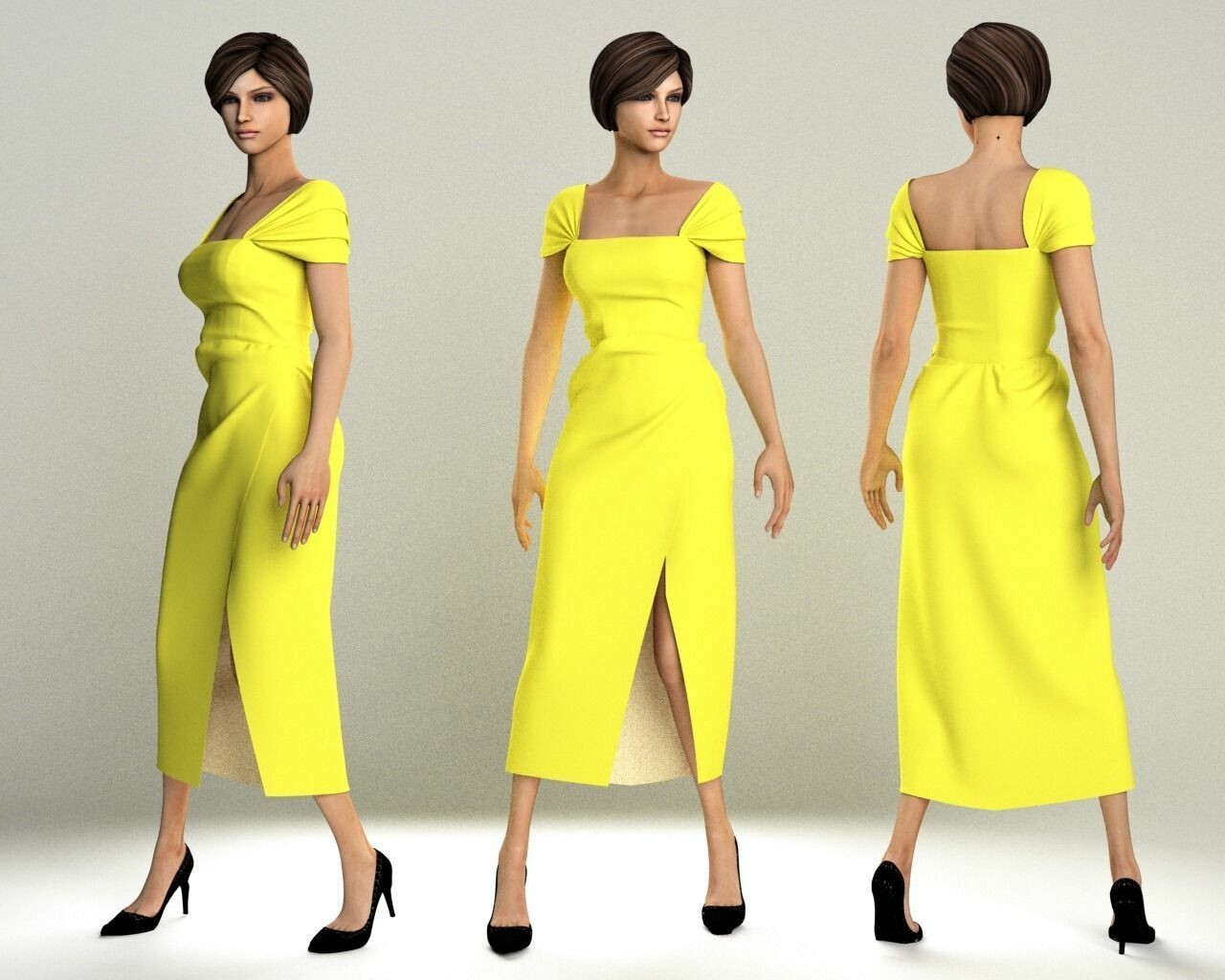 ArtStation tylish Designer Women Pegged Dress 3D model
