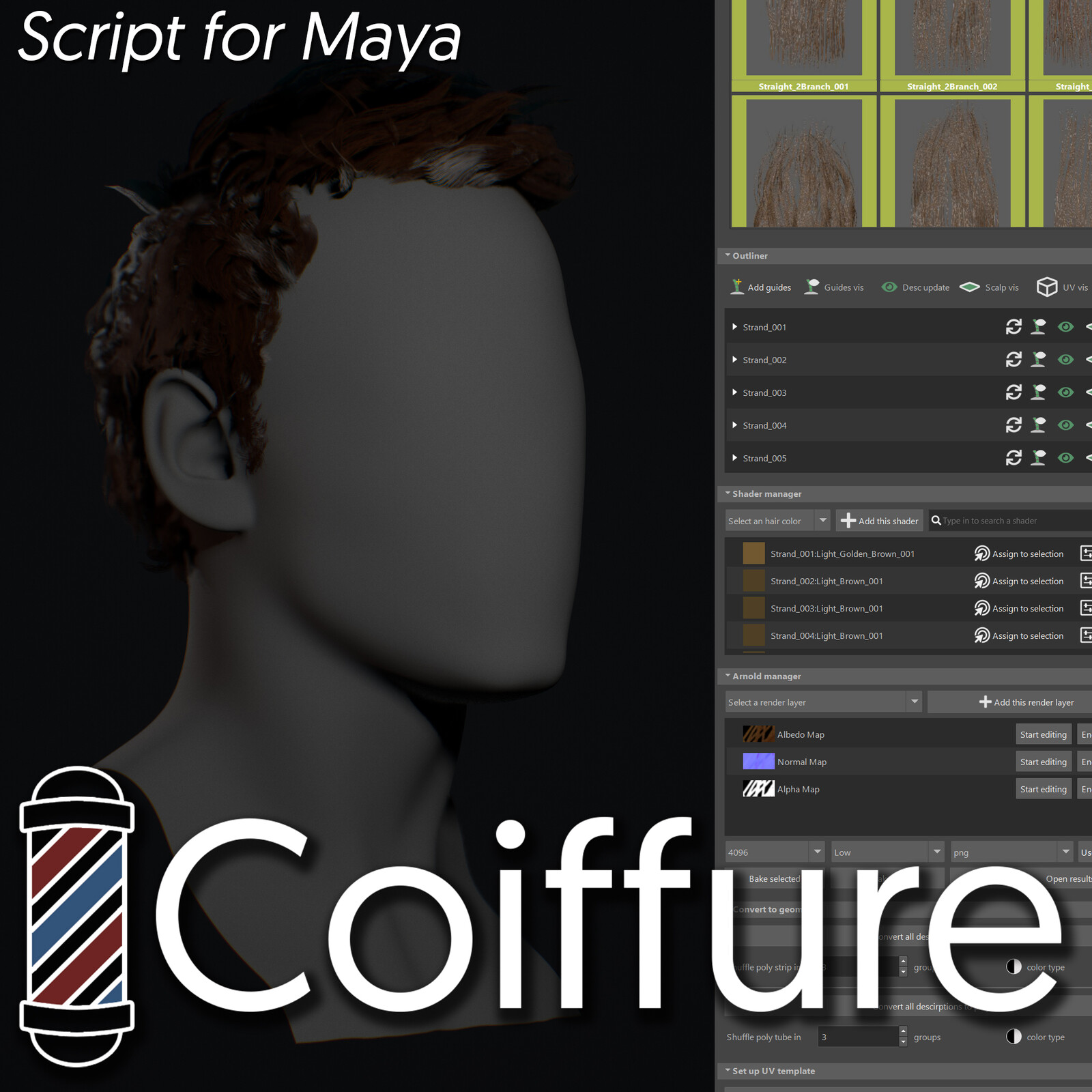 Coiffure, plug-in for real time hair in Maya.