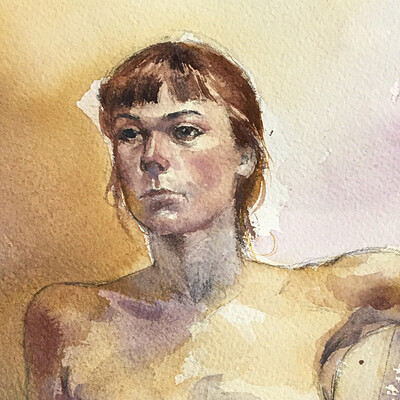 Long Pose Life Drawing Watercolour Painting of Abi #1
