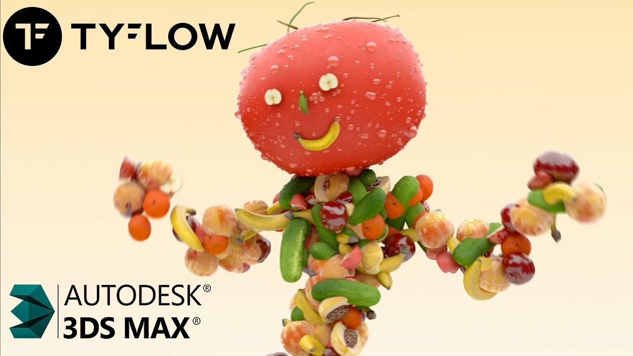 Dancing fruits. Tyflow 3ds Max 2022.