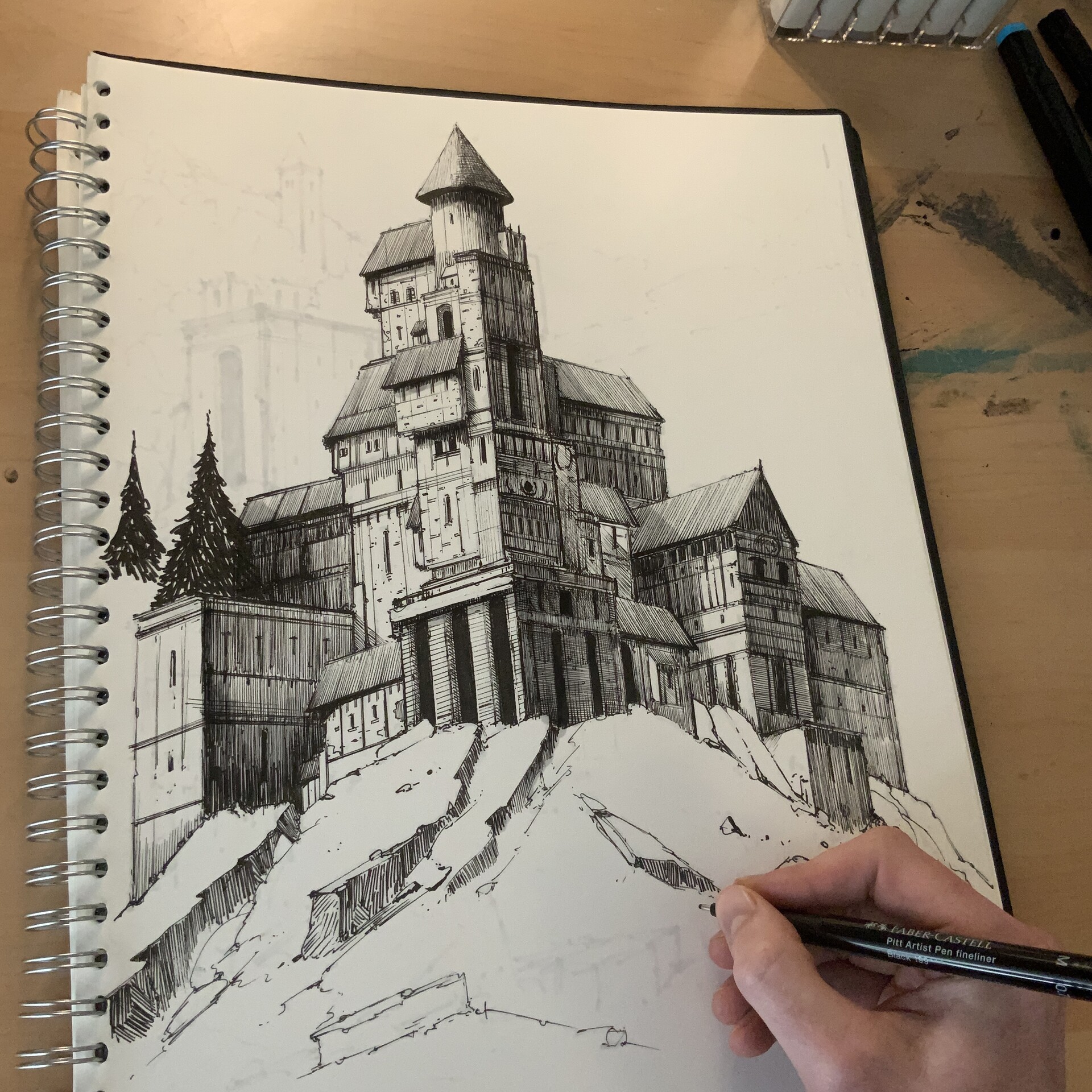 ArtStation - Traditonal imaginary castle freehand sketch