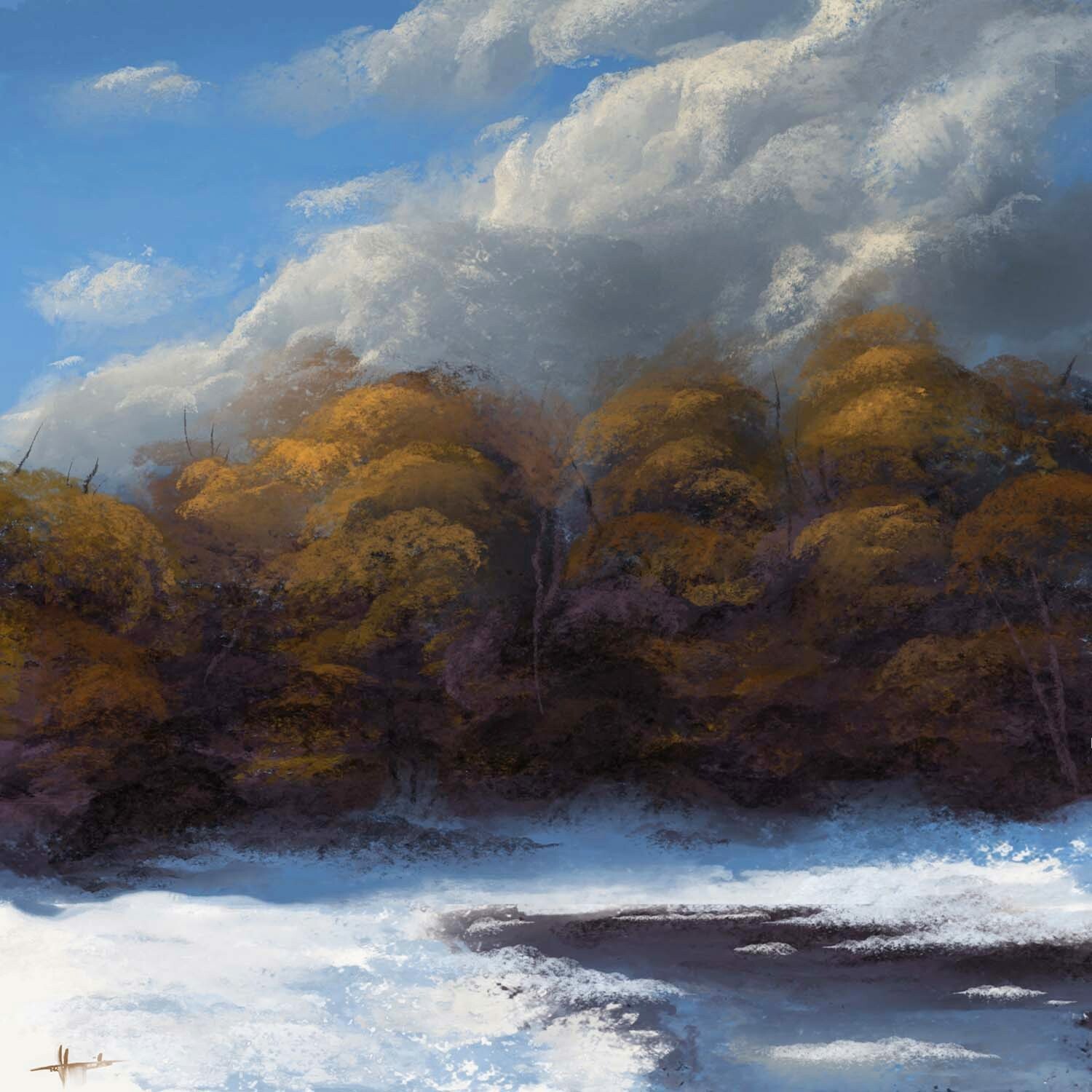 Digital Landscape / Scenery Art Painting - Winter Trees 