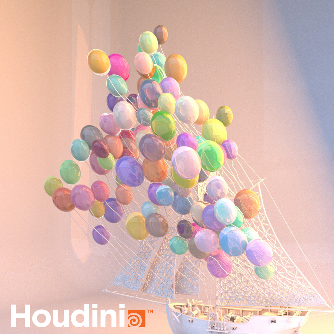 ArtStation Ship Balloon vellum simulation in Houdini