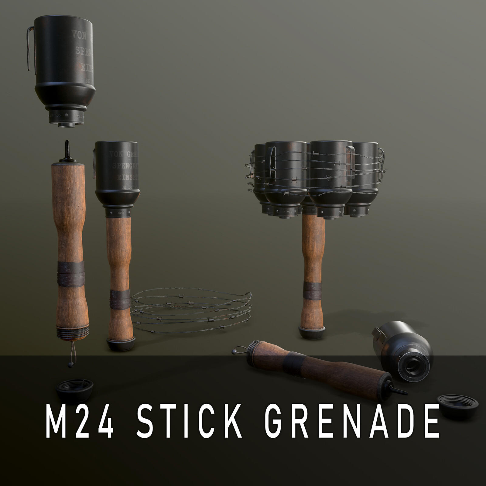 WWII German Stielhandgranate / Stick Grenade Model 1924 (M24) Anti-tank Bundle