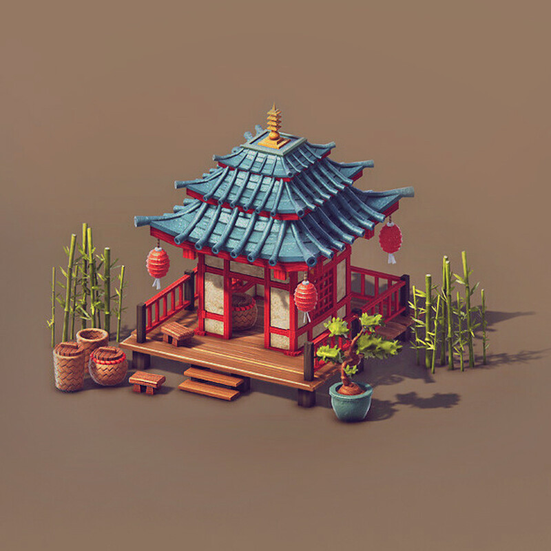 Asian Low Poly Buildings  - 3d Game Assets renderd in Unity 5 (3d Game Buildings)