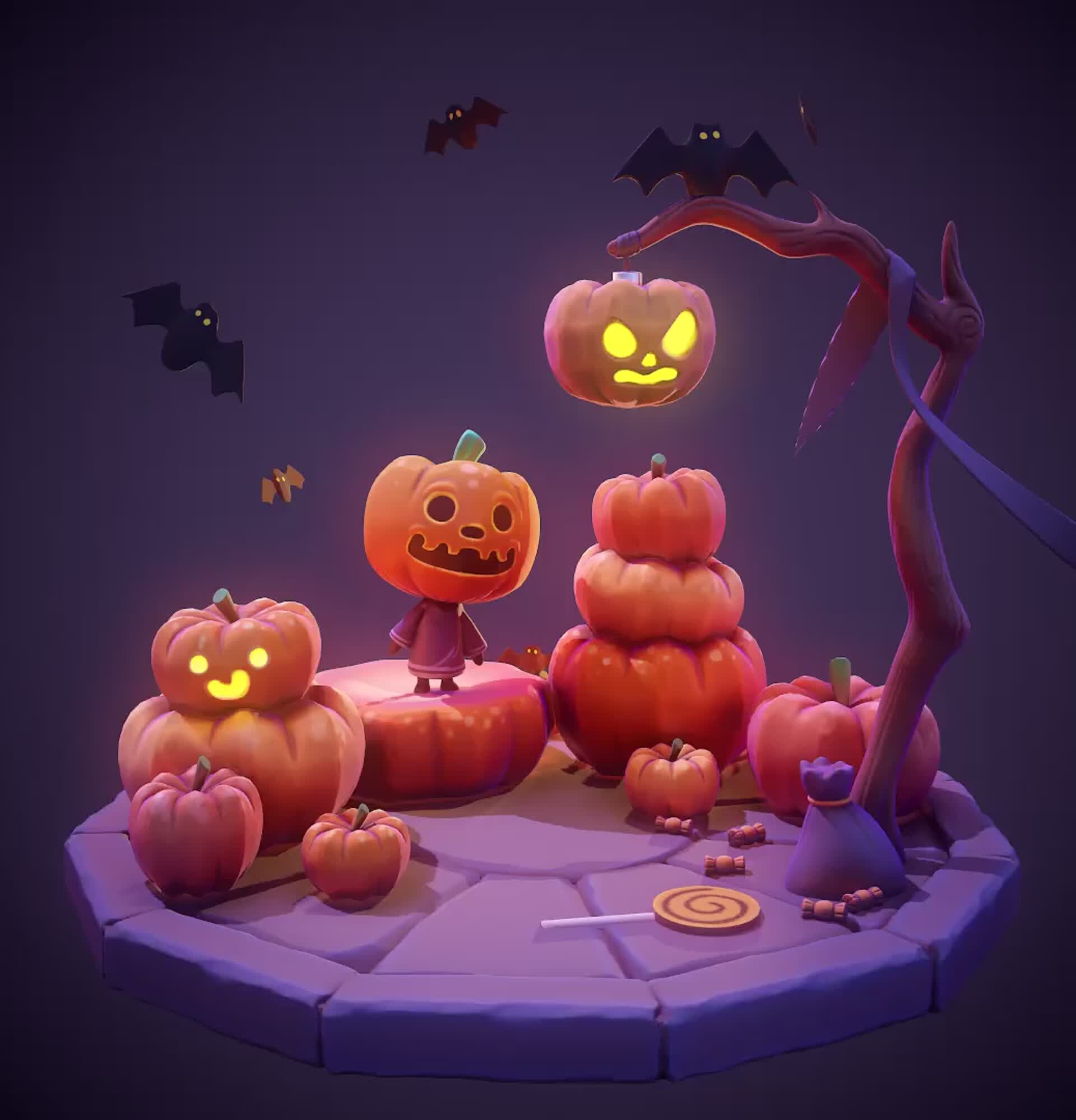 ArtStation Animal crossing halloween scene 3D fanart