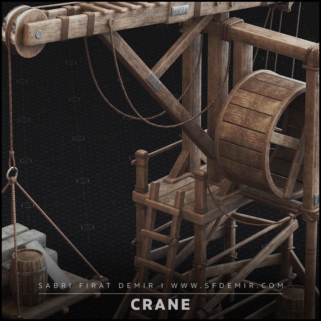 Medieval Wooden Crane 3D Model / PBR Texture