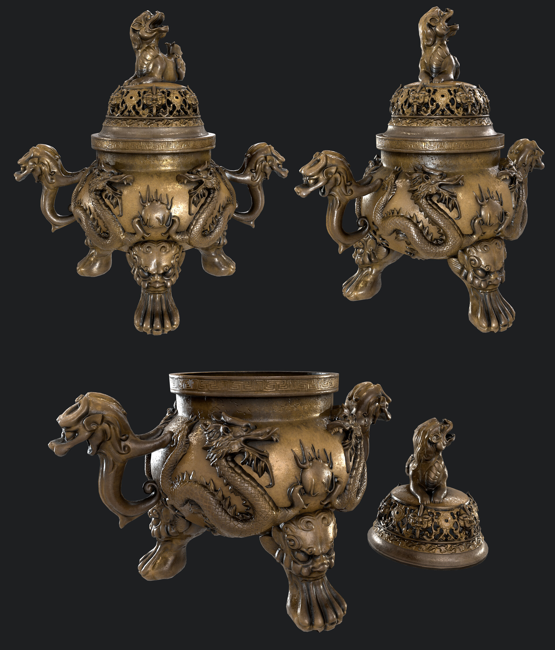 ArtStation - Patinated bronze tripod censer , A personal project I did ...