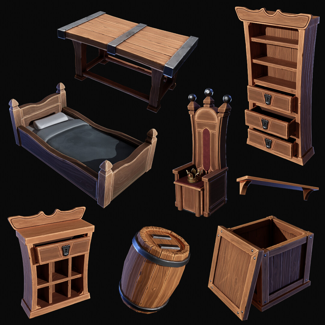 ArtStation - Furniture, Boxes and Barrels for dungeon