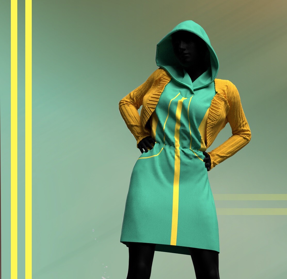ArtStation - Hoodie dress and short knitted cardigan. Clo3D / Marvelous ...