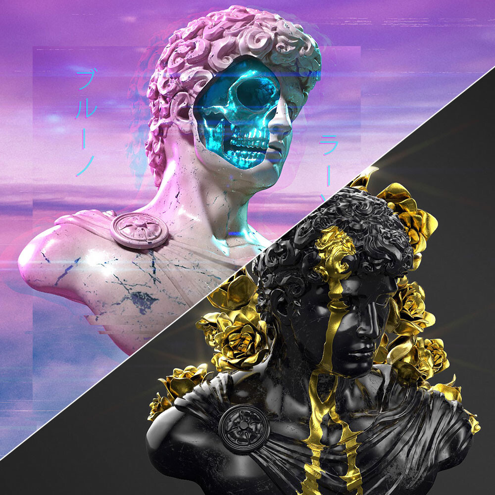 ArtStation Vaporwave Greek bust / Black & Gold