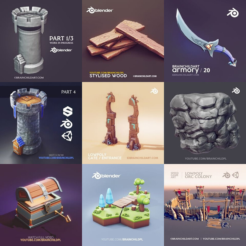 (13 Process Videos) Lowpoly Game Art | Sculpting Stylised Art | Clean 3d Art | Blender to Substance