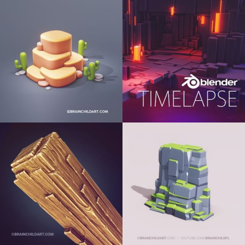 (8 Process Videos) 3d Low poly Game Art in Blender 3d | Flat Shaded Illustration 3d | Clean 3D Art 