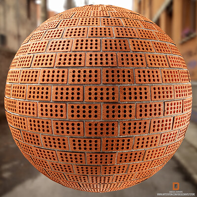 PBR - BRICK WALL ROUNDED HOLES, HOLLOW, CLAY - 4K MATERIAL