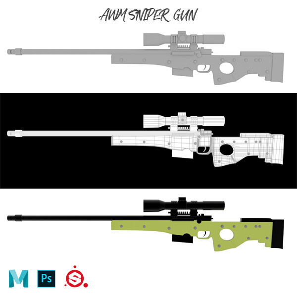 ArtStation - 3D Textured Model of AWM sniper gun