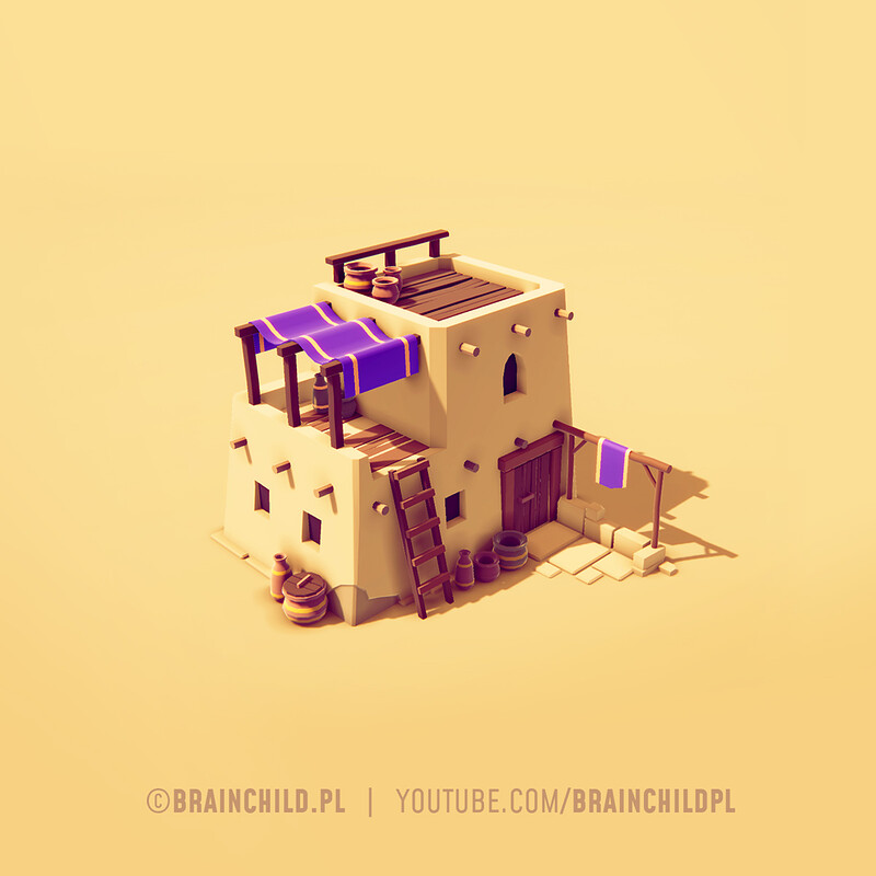 low poly desert house in Blender & Unity