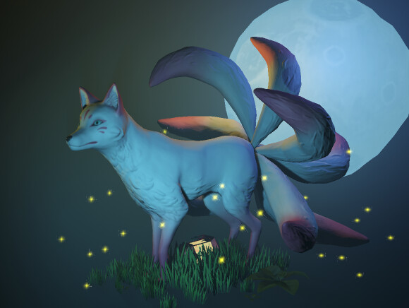 ArtStation - Kitsune under the moon