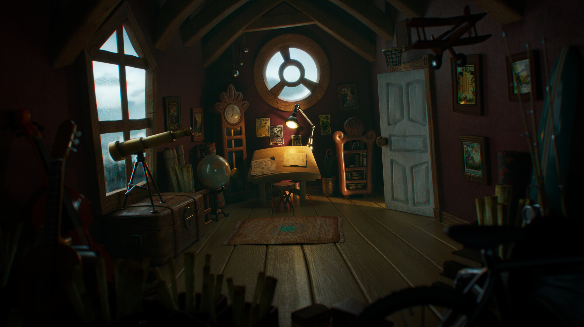 ArtStation - Attic Room (Rainy Day)