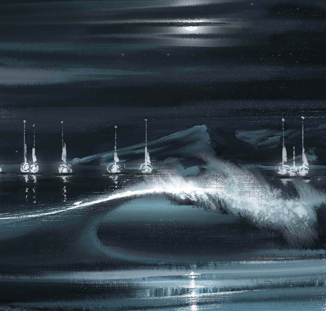 Moonlight - Night Sea &amp; Waves ART Painting