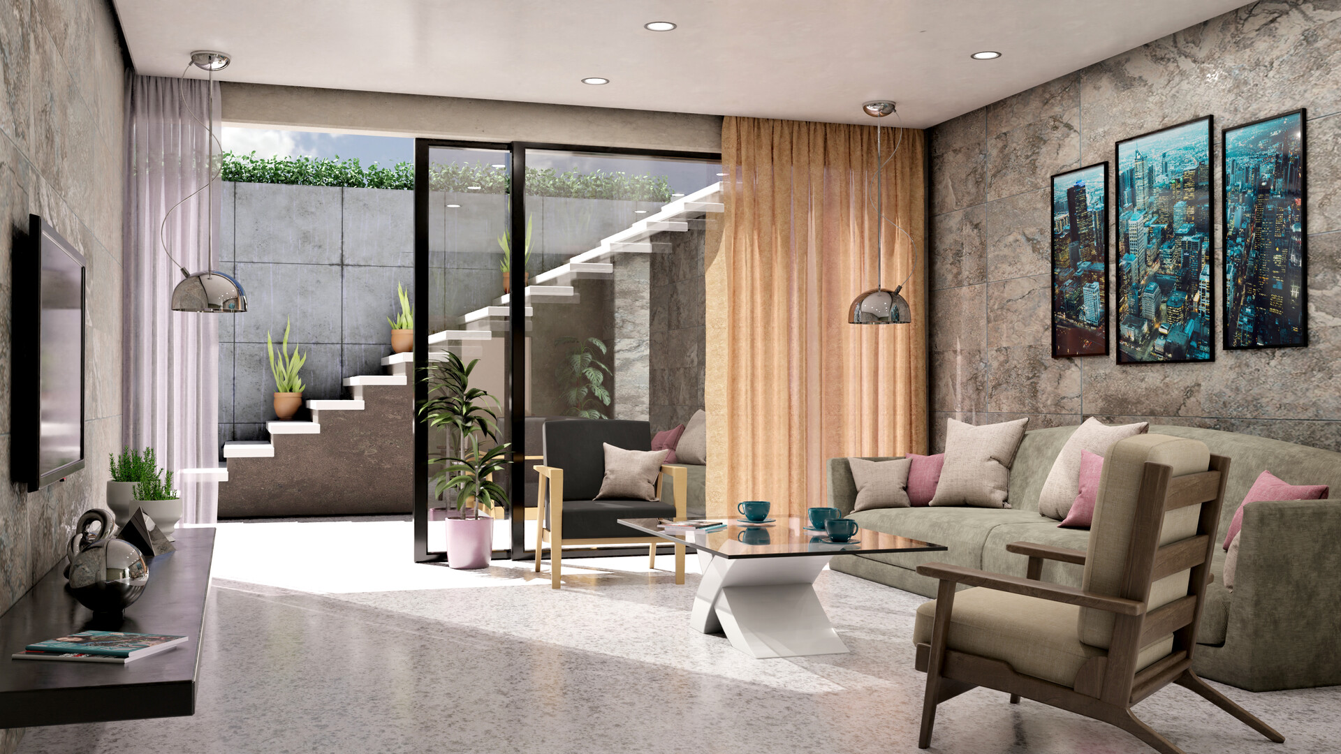 ArtStation - Modern Concrete Living Room - Modern Concrete Living Room Decor