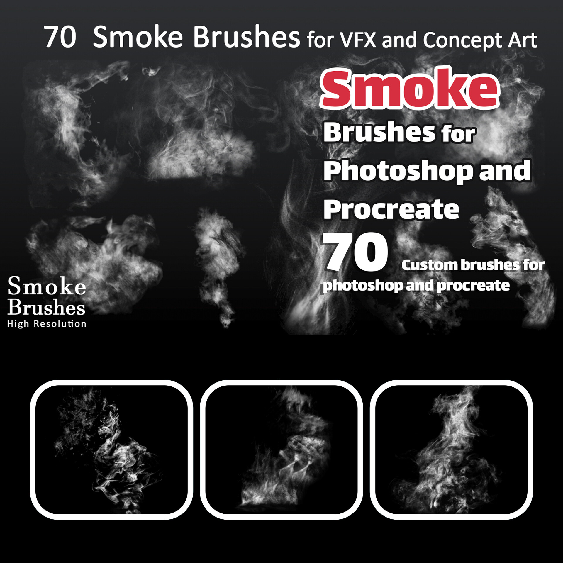 ArtStation - 70 Smoke Brushes for VFX and Concept Art