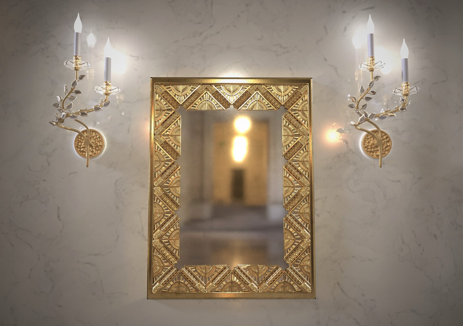  Art Deco Mirror - Customisable gilded bronze tiles 