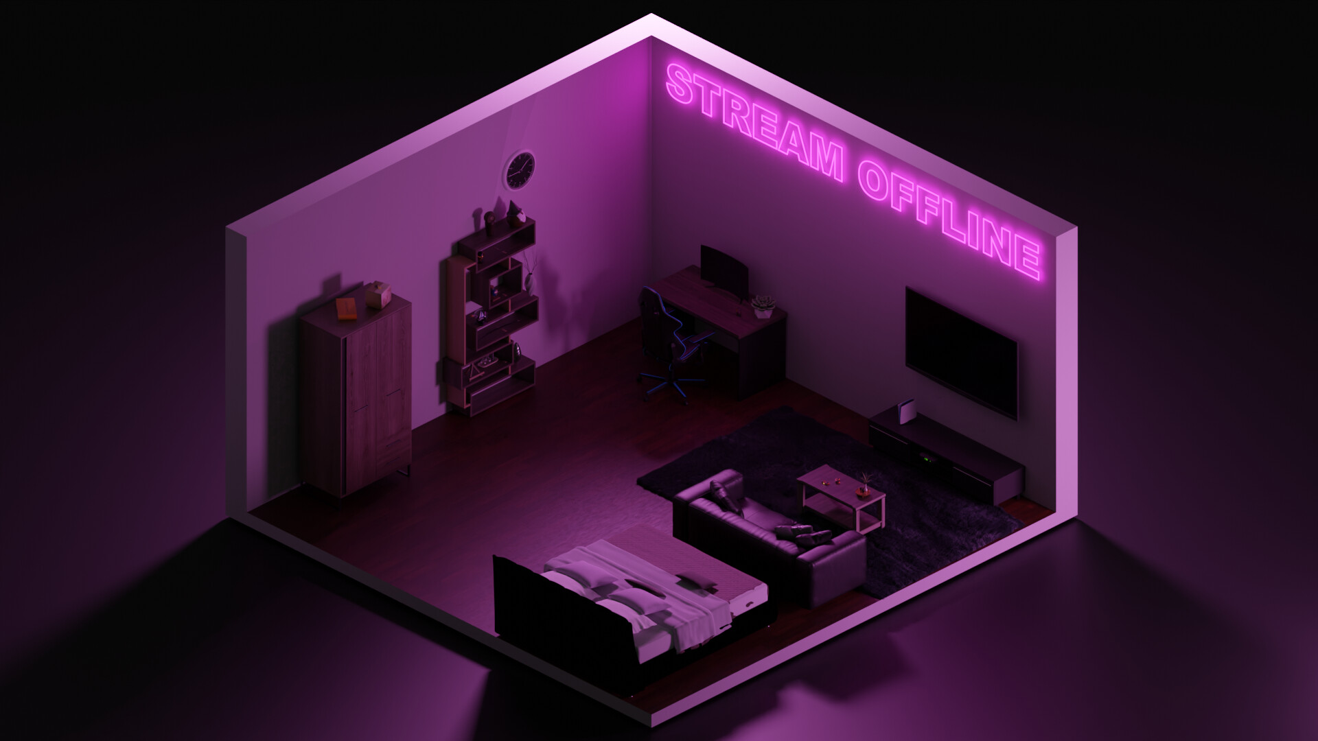 ArtStation - Isometric Room - Stream Offline neon sign animation