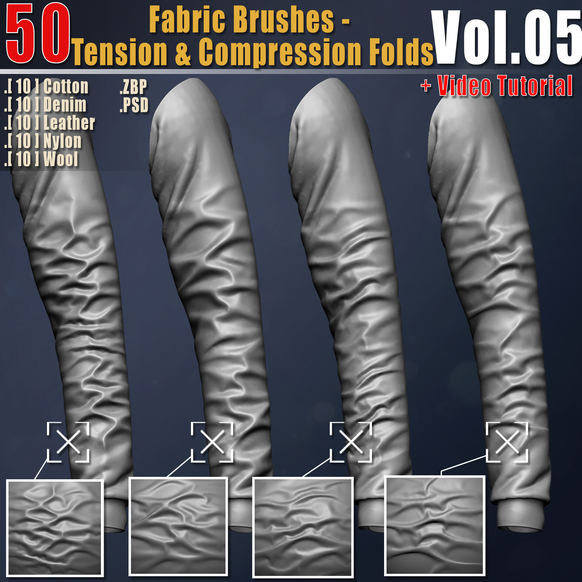 ArtStation - 50 Fabric Brushes - Tension & Compression Folds Vol.05 ...
