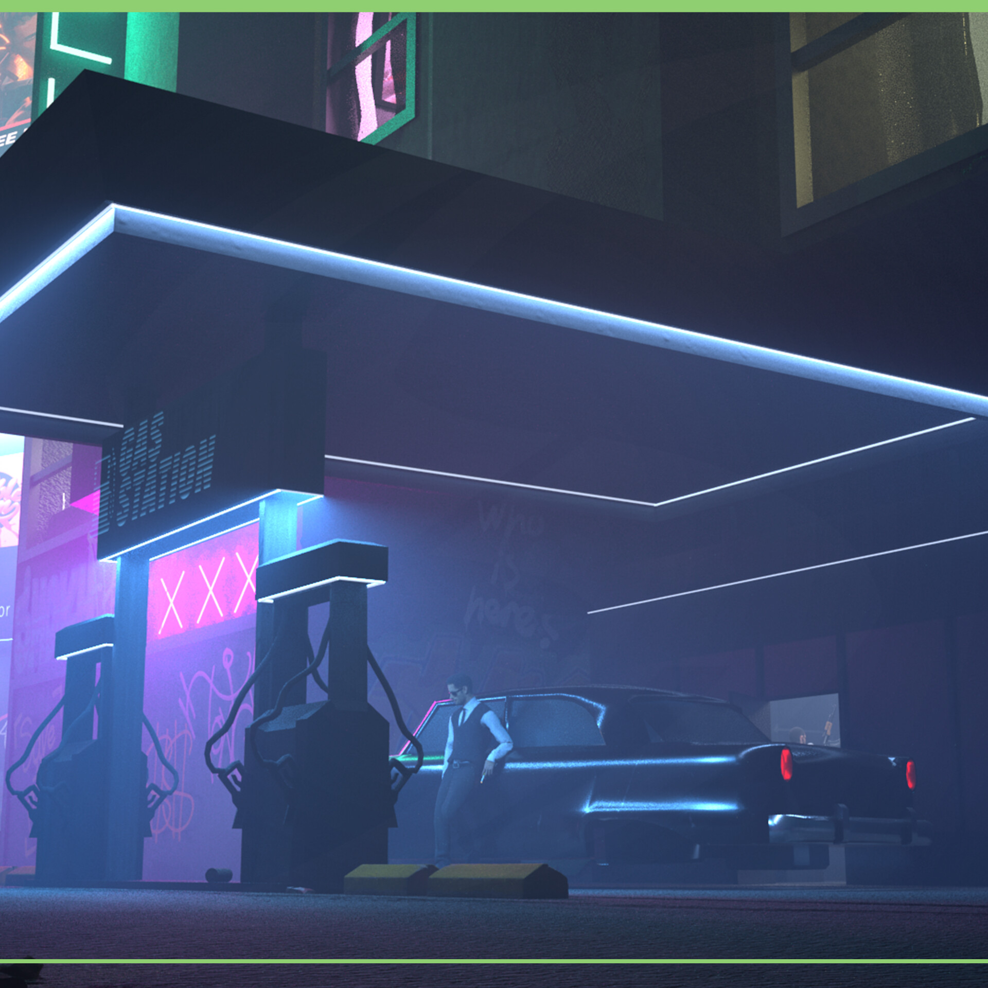 ArtStation   Cyberpunk Gas Station