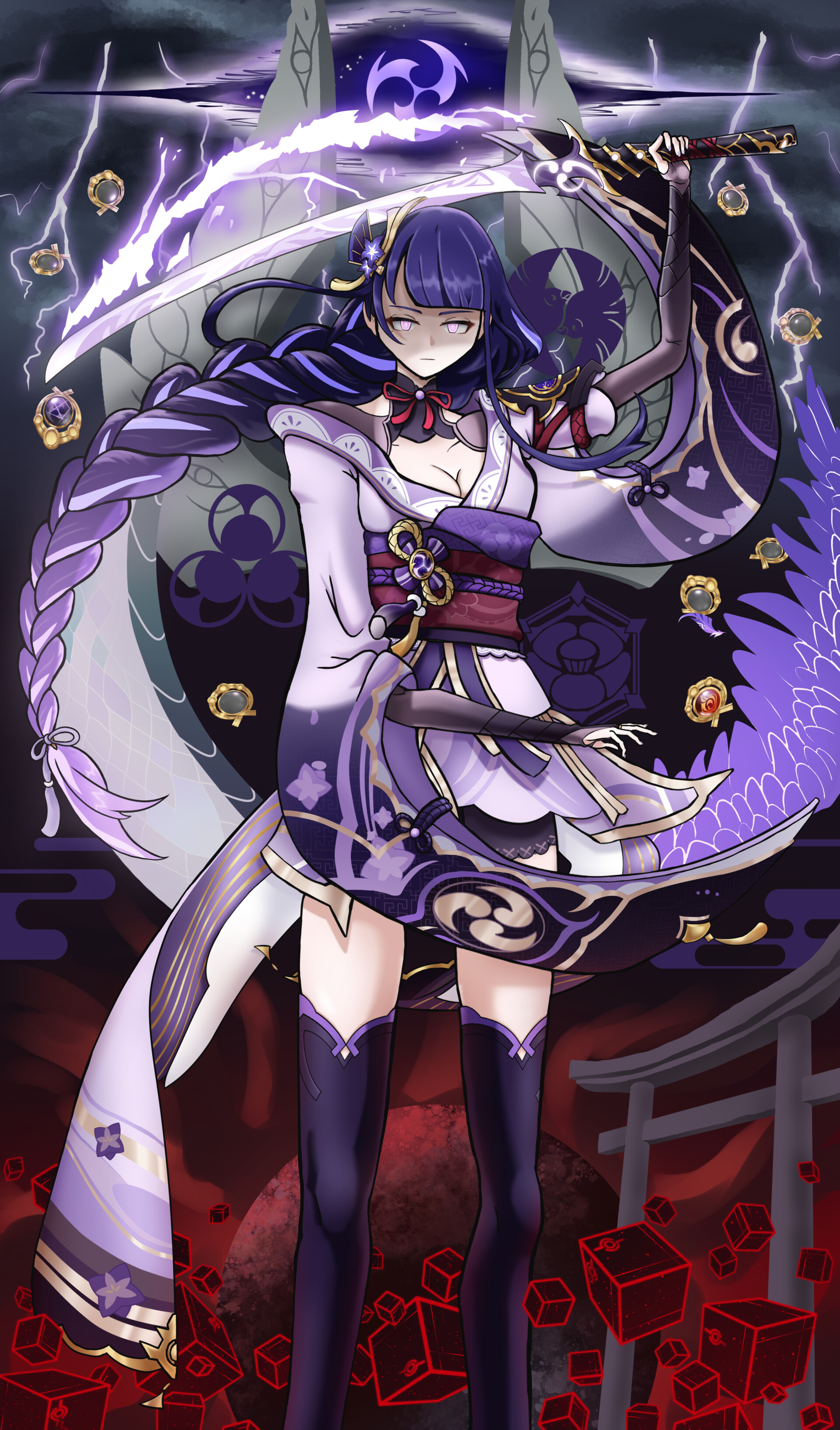 ArtStation - Perfect Storm - Raiden Shogun Illustration - Genshin Impact