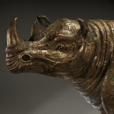 ArtStation - 仿西汉错金银云纹犀尊The Rhinoceros-shaped Bronze Zun 