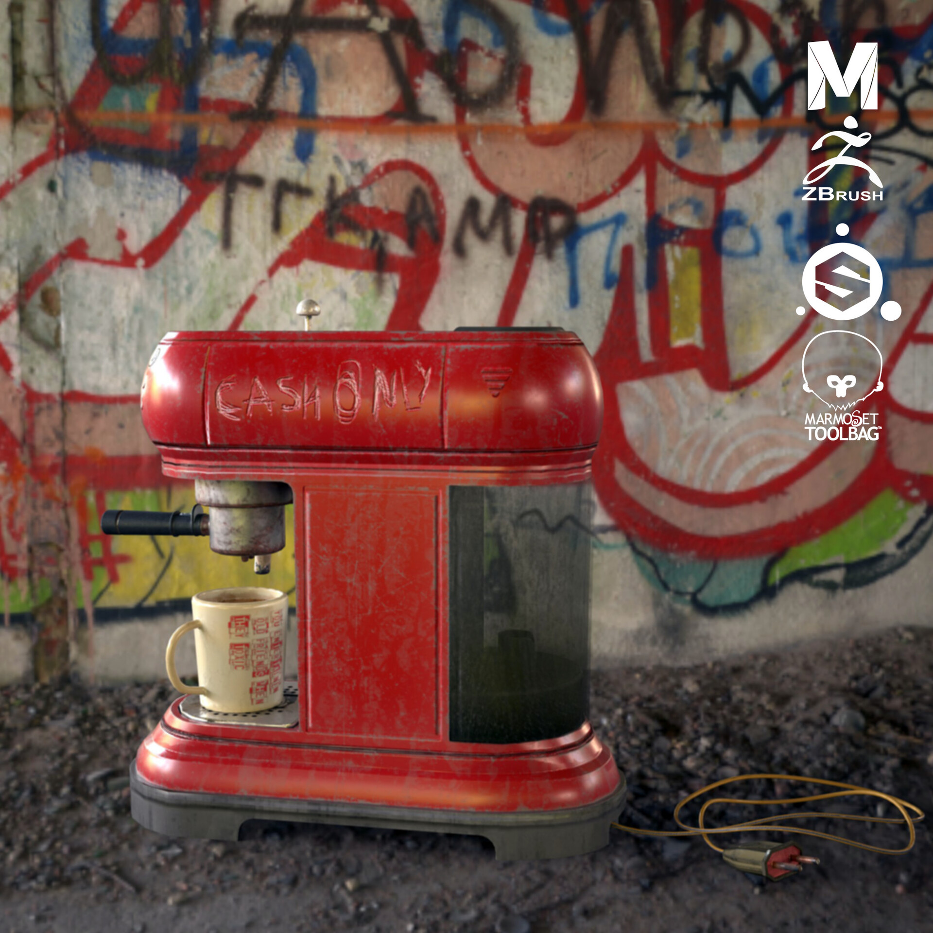 ArtStation Dirty Coffee Maker Machine (Low poly)