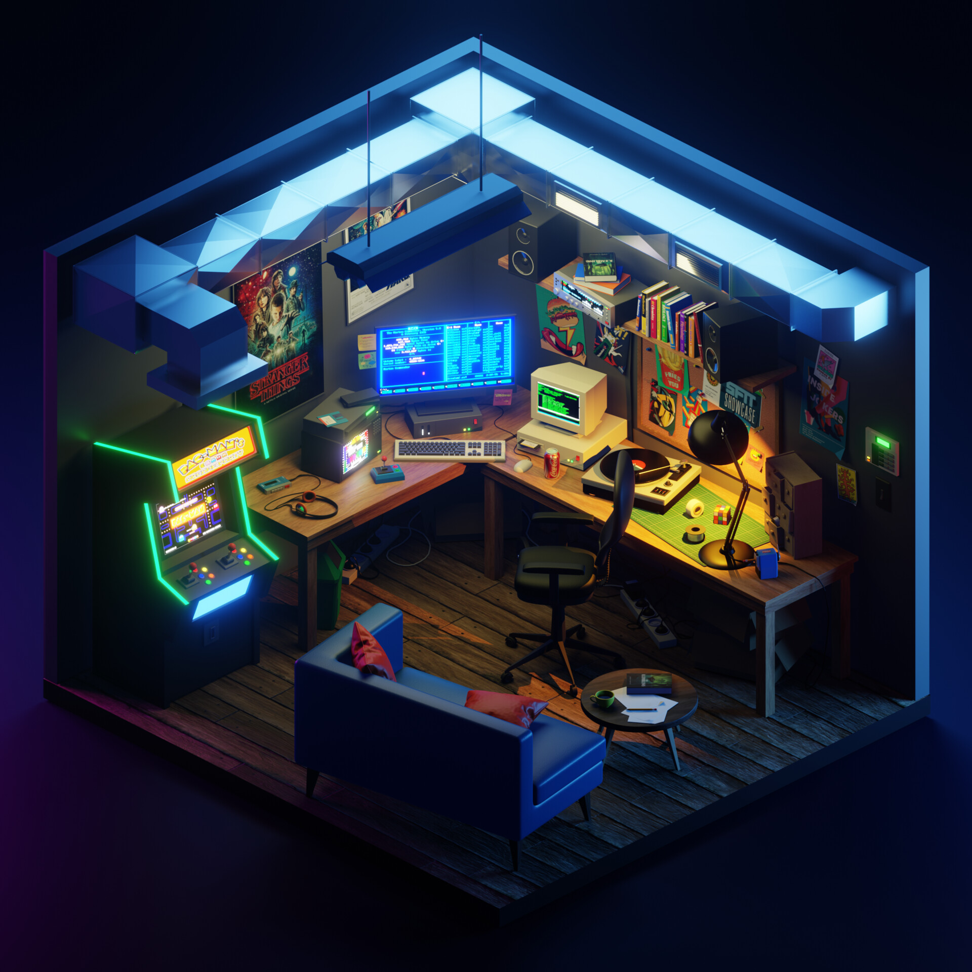 ArtStation - 80's Retro Themed Gamer Room