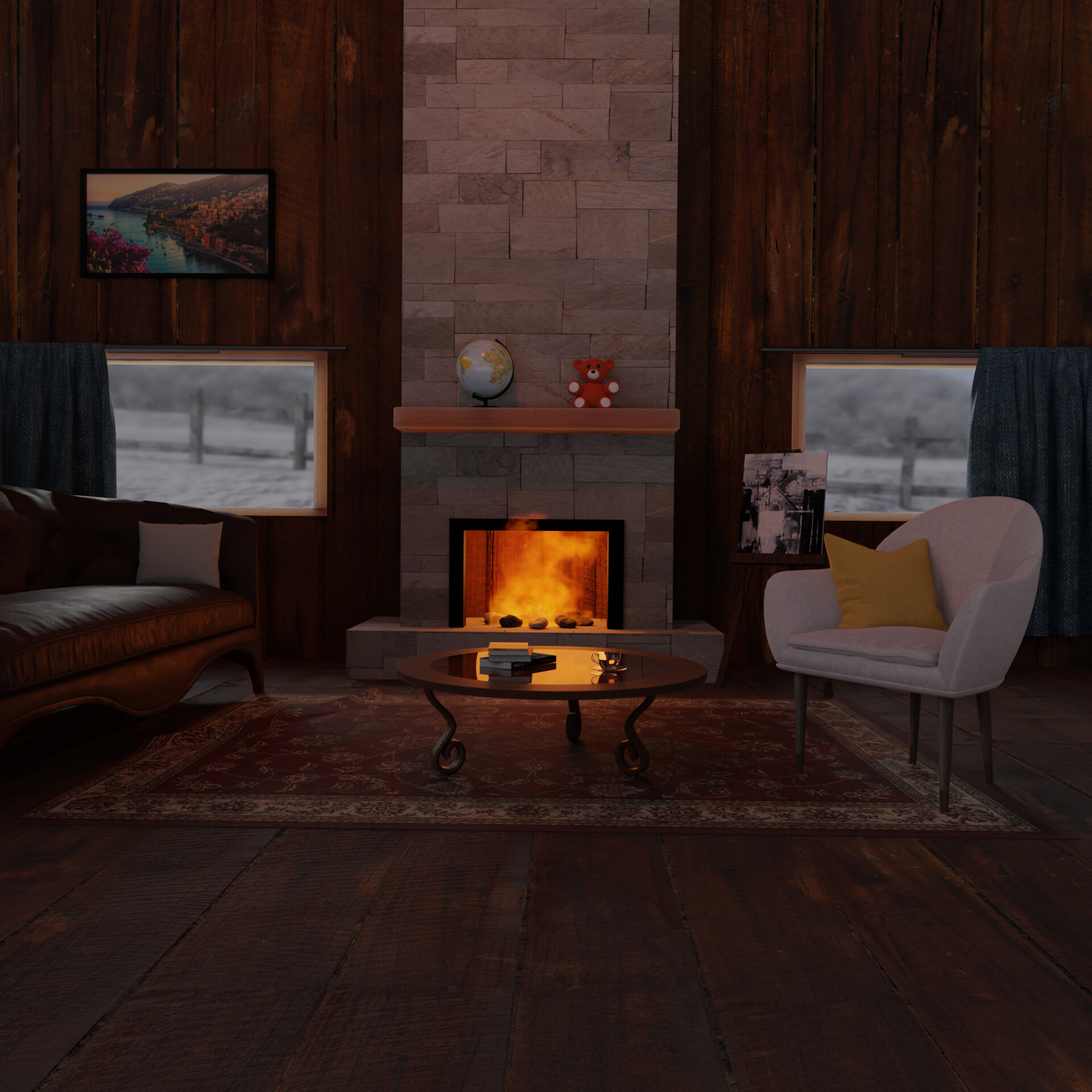 ArtStation Winter Wooden House's Living Room Living room 002