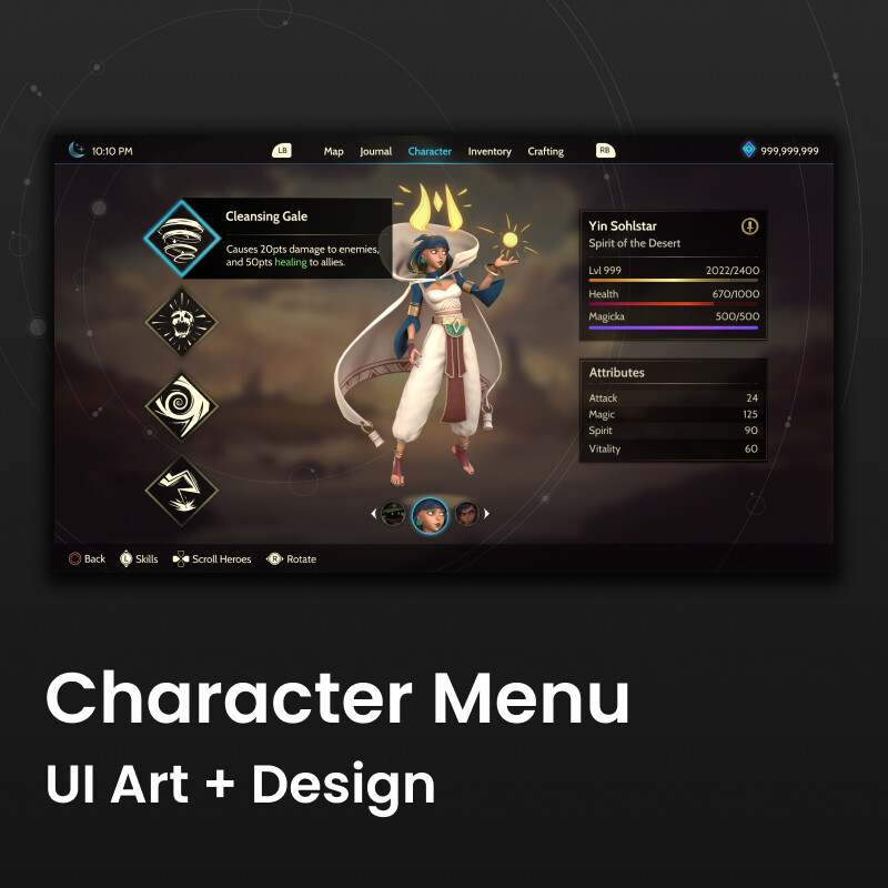 ArtStation - UI Art + Design: Character Menu - Console