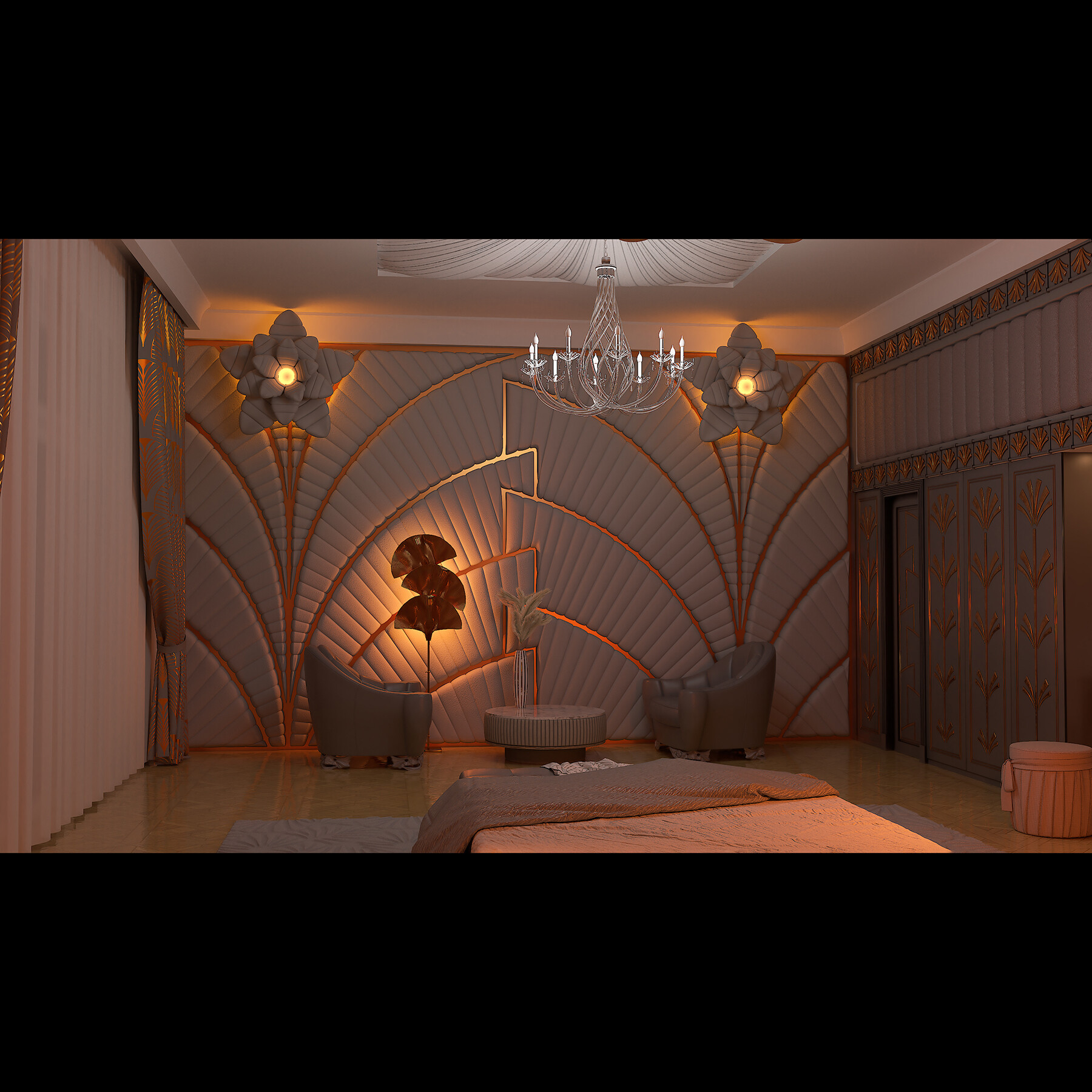 ArtStation Art deco bed room night look (gray color)